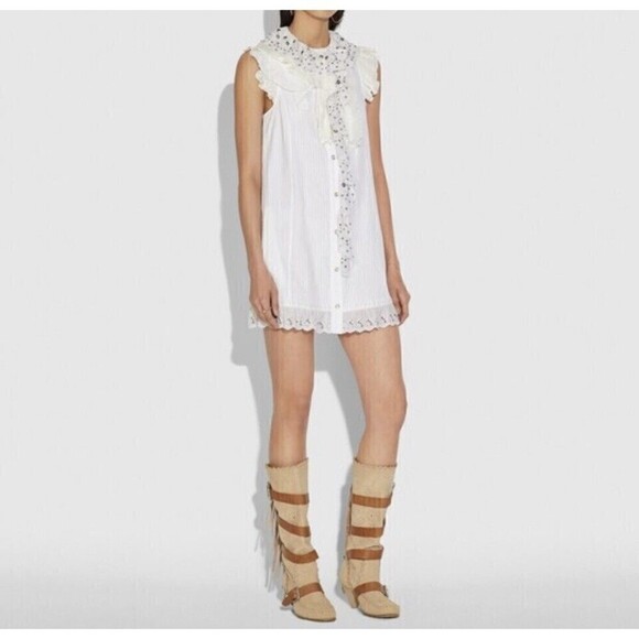 NWT Coach 1941 Ruffle Prairie Mini Dress Size 0 White - Picture 1 of 10